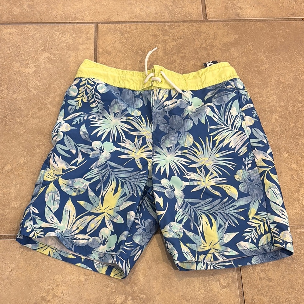 Tropical Blue and Yellow Kids Swim Shorts
